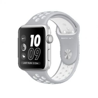 42mm Silver Aluminum Case with Flat Silver/White Nike Sport Band